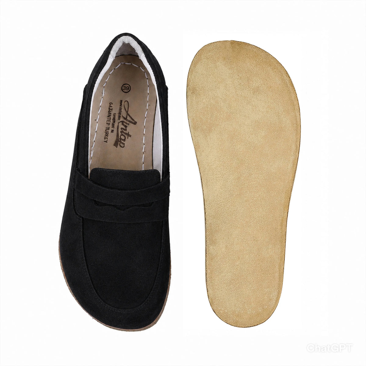 Suede Barefoot Penny Loafer Shoes – Classic Sole — Leather Sole – Black