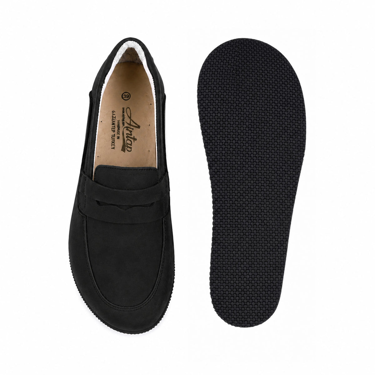 Nubuck Barefoot Penny Loafer Shoes – Rubber Sole – Black