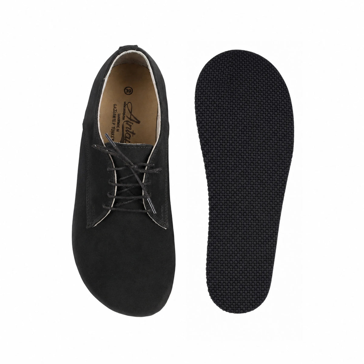 Nubuck Barefoot Oxford Shoes – Rubber Sole – Black
