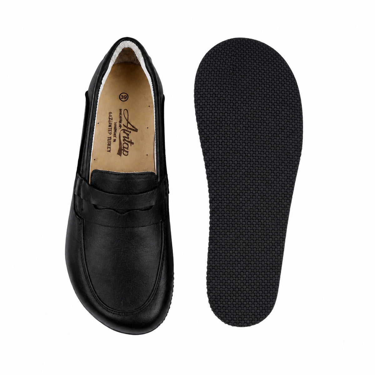 Smooth Barefoot Penny Loafer Shoes – Rubber Sole – Black