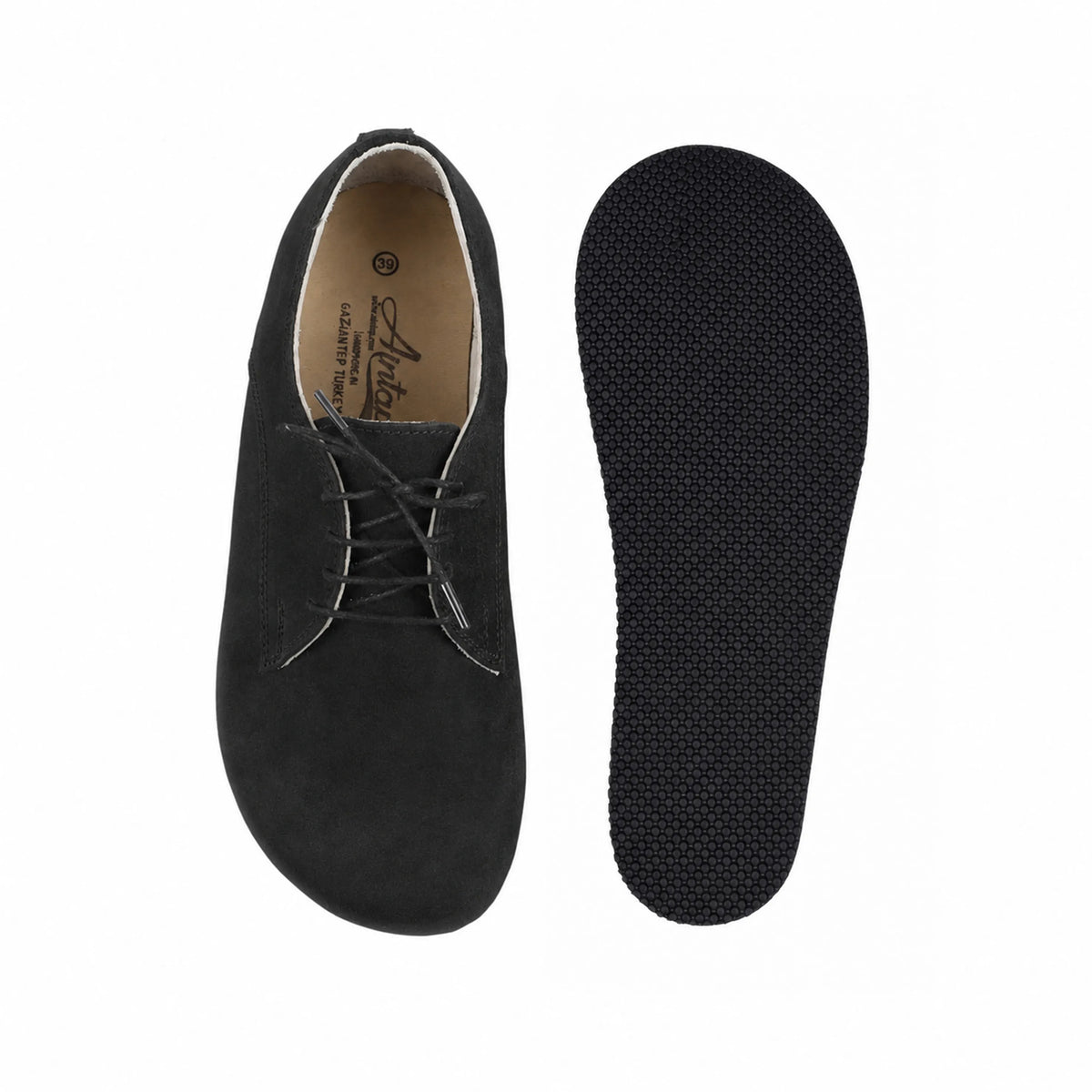 Suede Barefoot Oxford Shoes – Rubber Sole – Black
