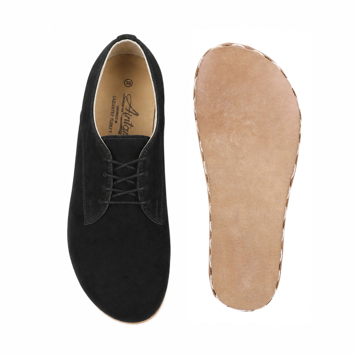 Suede Barefoot Oxford Shoes — Leather Sole – Black