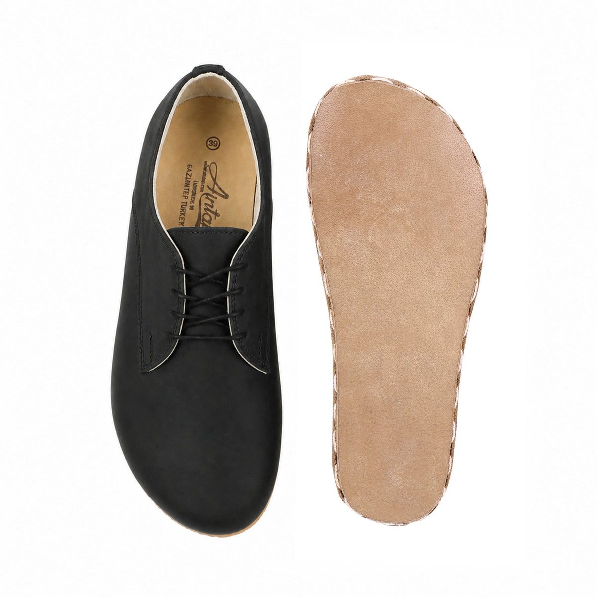 Smooth Barefoot Oxford Shoes — Leather Sole – Black