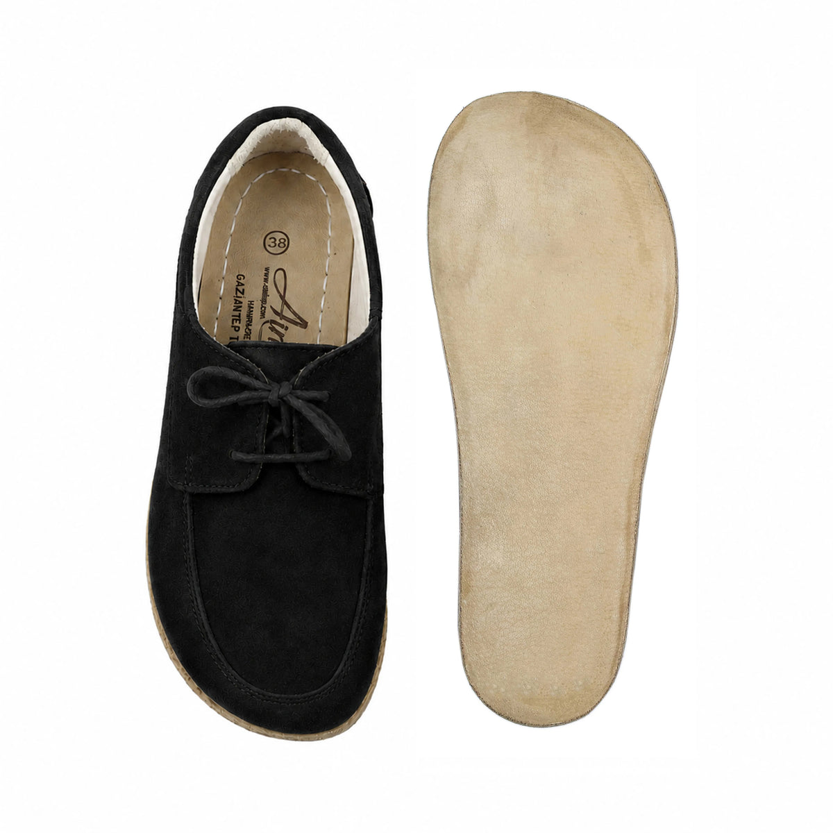 Suede Barefoot Laces Penny Loafer Shoes – Classic Sole — Leather Sole – Black
