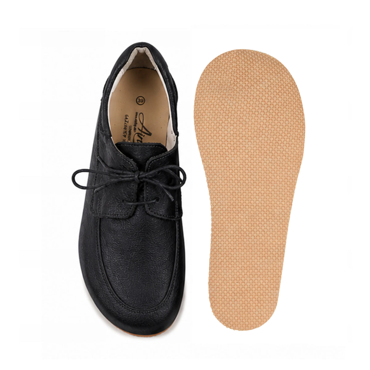 Smooth Barefoot Laces Penny Loafer Shoes – Rubber Sole – Black