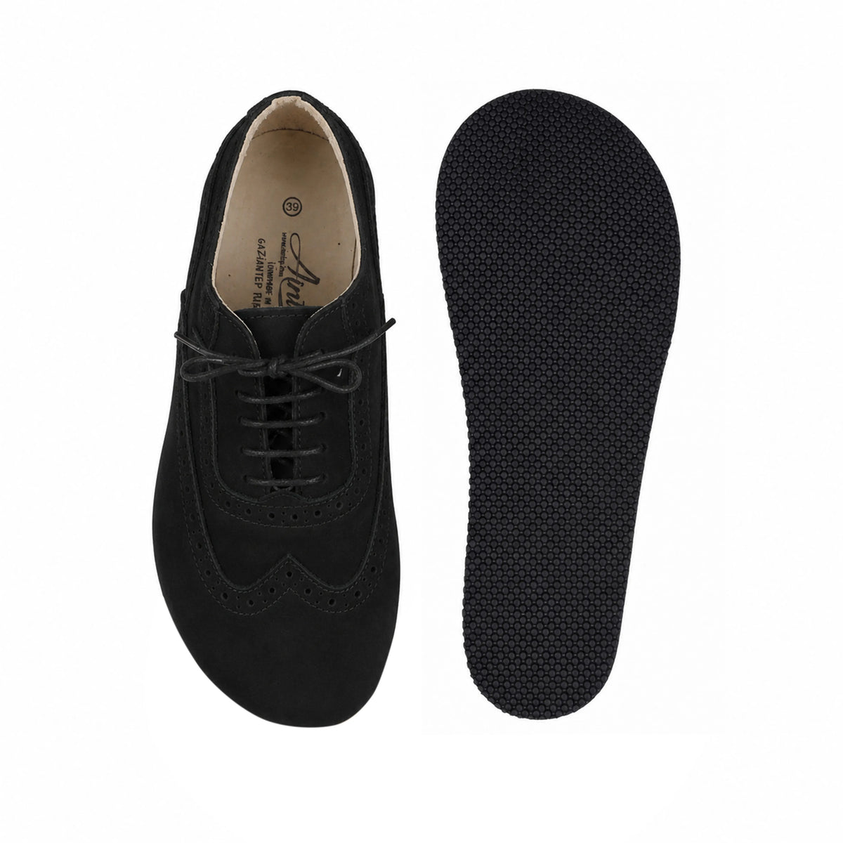 Nubuck Barefoot Moccasin Shoes – Rubber Sole – Black