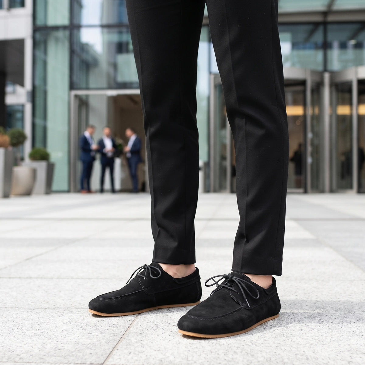 Suede Barefoot Laces Penny Loafer Shoes – Rubber Sole – Black