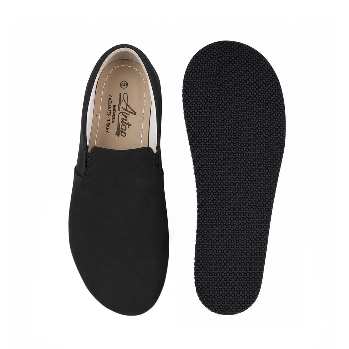Nubuck Barefoot Slip-On Shoes – Rubber Sole – Black