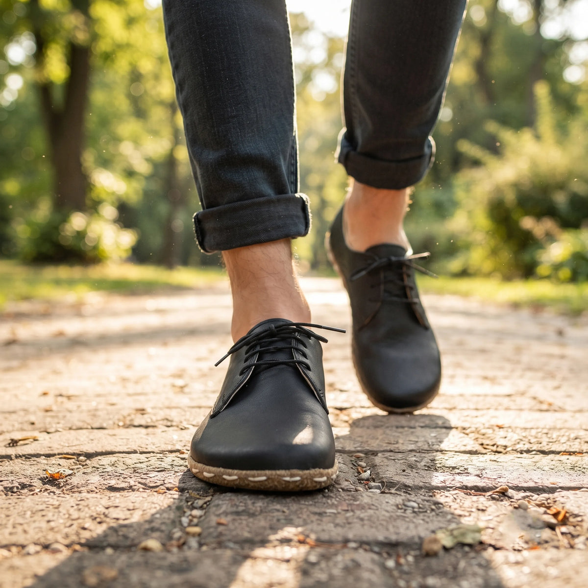 Smooth Barefoot Oxford Shoes — Leather Sole – Black