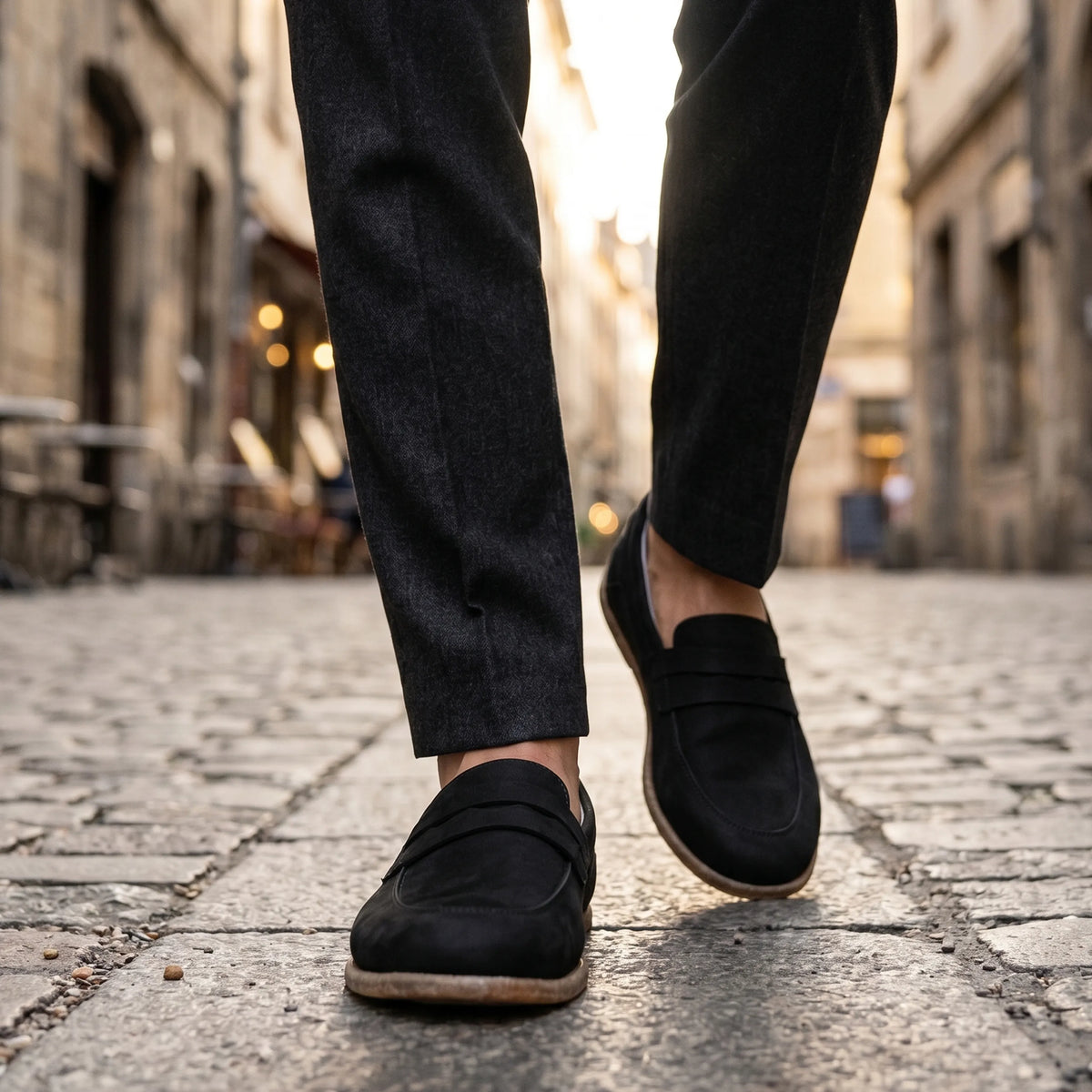 Nubuck Barefoot Penny Loafer Shoes – Classic Sole — Leather Sole – Black