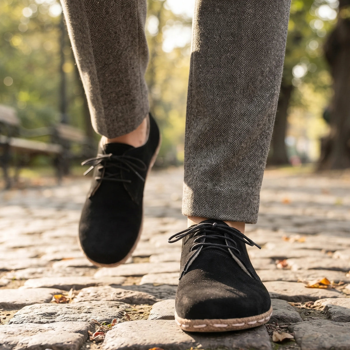 Suede Barefoot Oxford Shoes — Leather Sole – Black