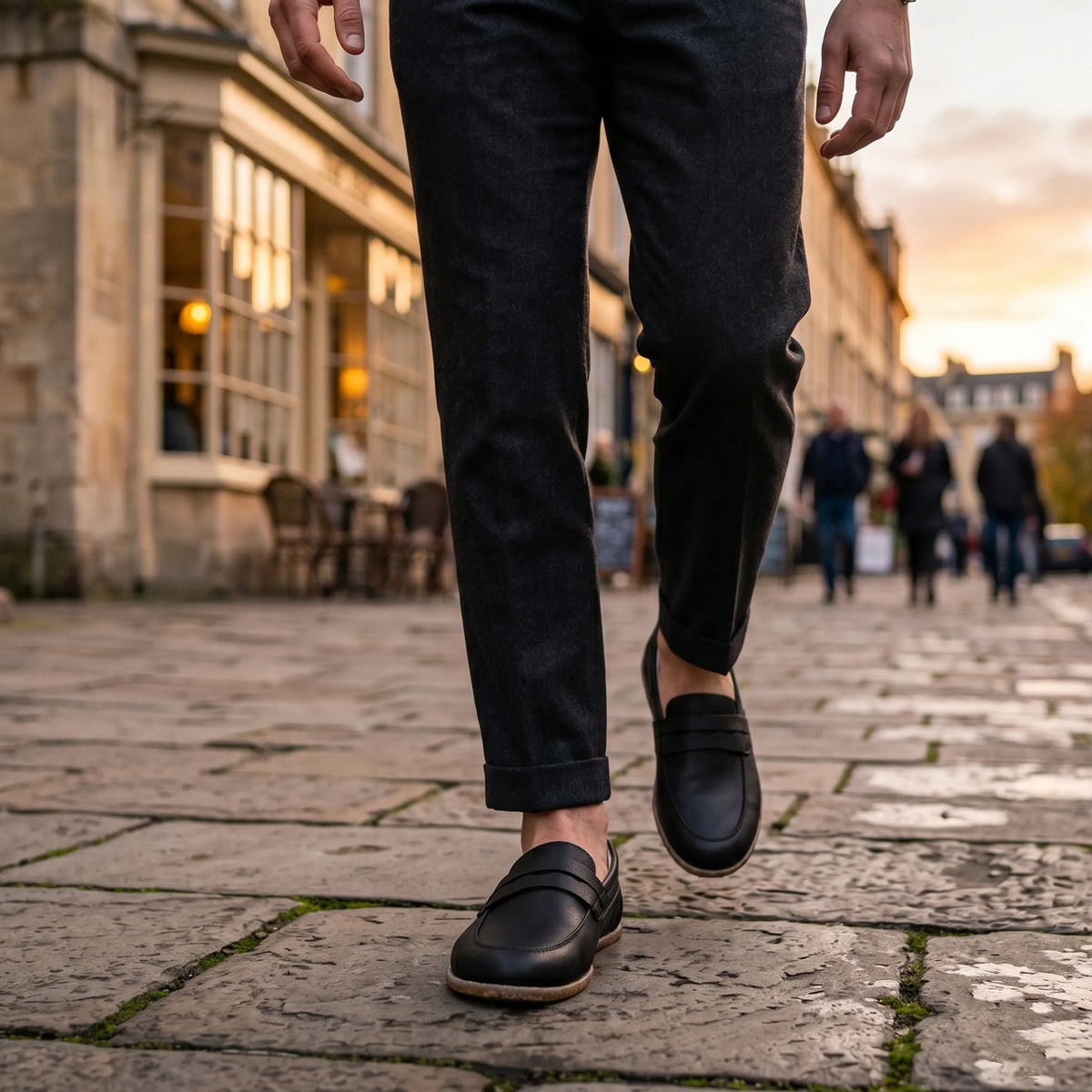 Smooth Barefoot Penny Loafer Shoes – Classic Sole — Leather Sole – Black