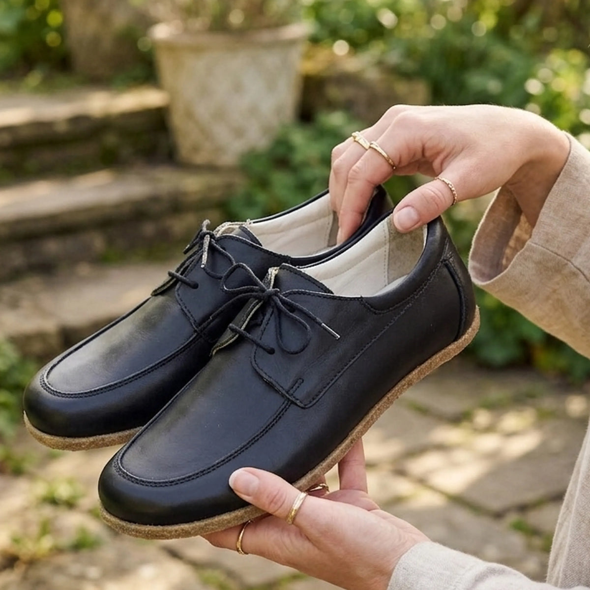 Smooth Barefoot Laces Penny Loafer Shoes – Classic Sole — Leather Sole – Black