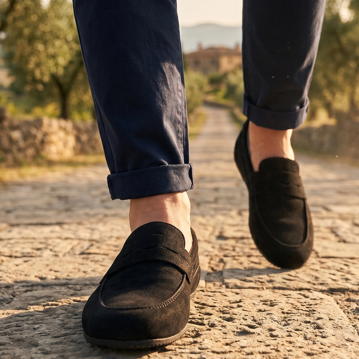 Suede Barefoot Penny Loafer Shoes – Rubber Sole – Black