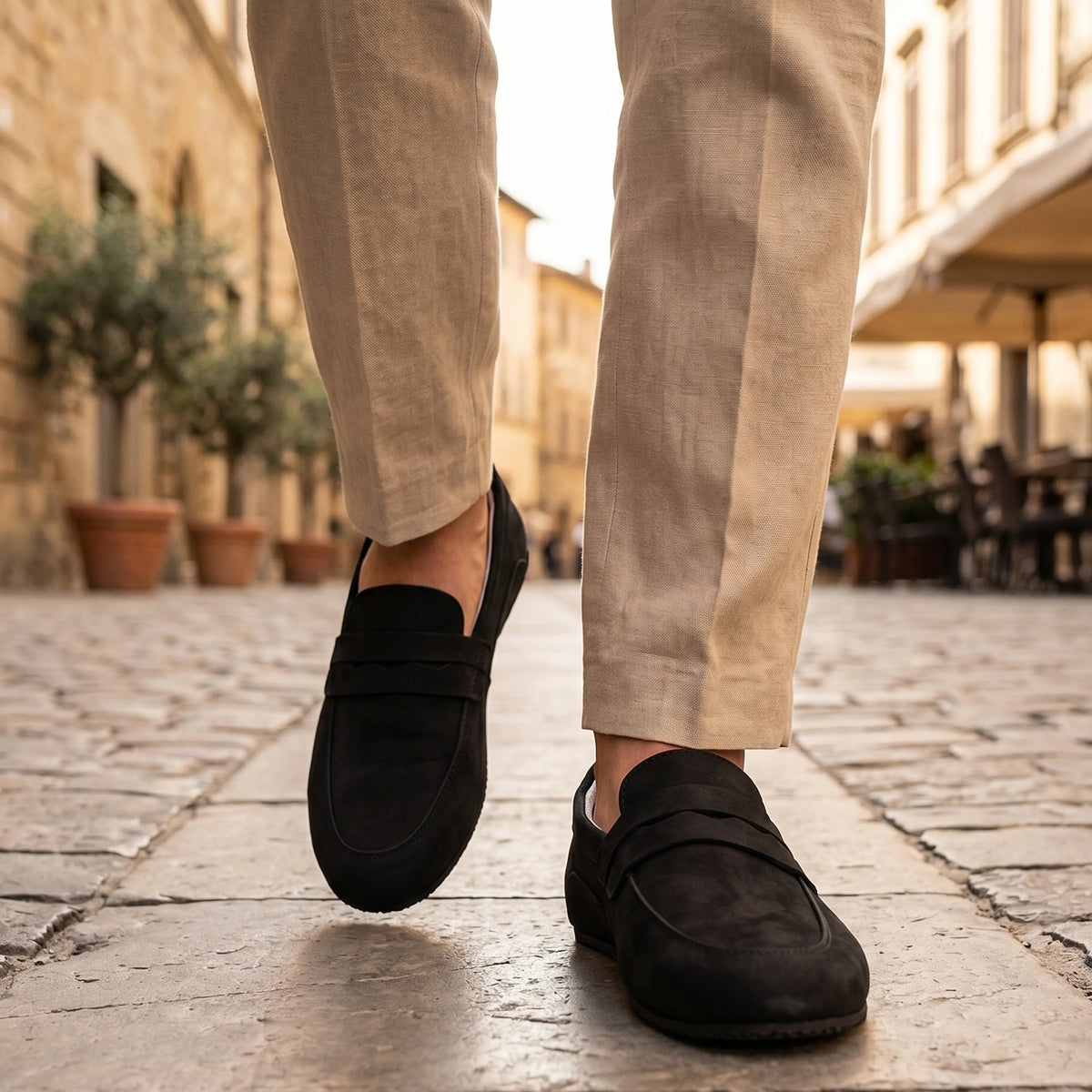 Nubuck Barefoot Penny Loafer Shoes – Rubber Sole – Black