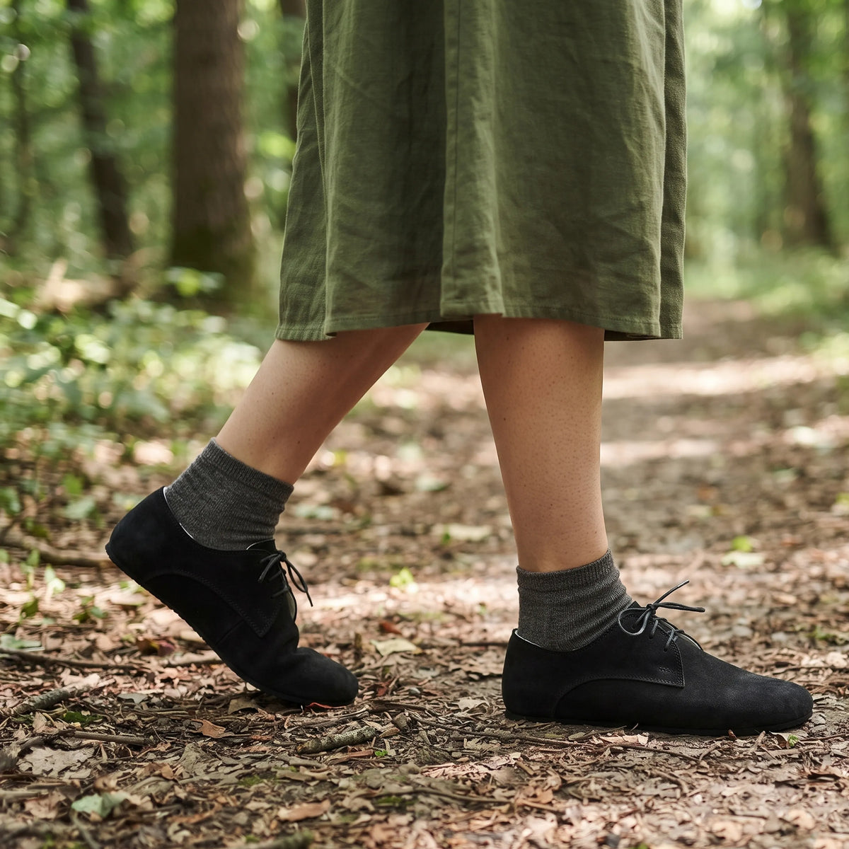 Suede Barefoot Oxford Shoes – Rubber Sole – Black