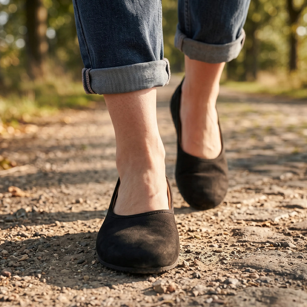 Nubuck Barefoot Ballet Shoes – Rubber Sole – Black