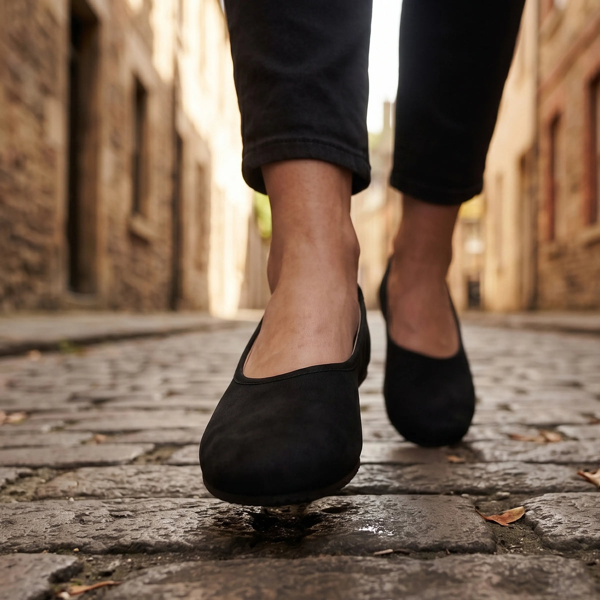 Nubuck Barefoot Ballet Shoes – Rubber Sole – Black