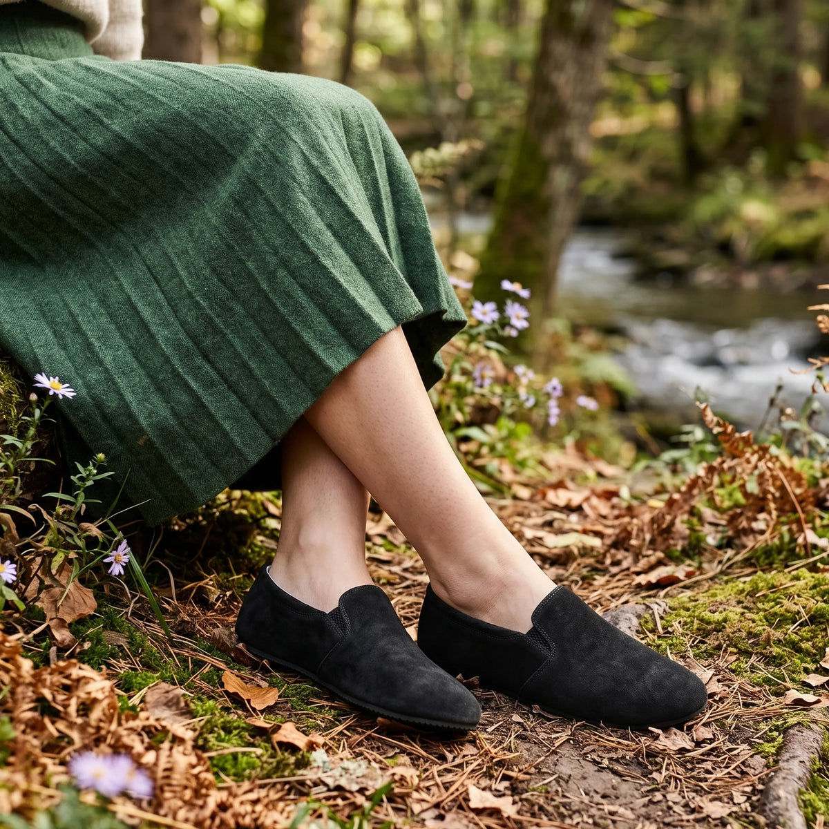 Suede Barefoot Slip-On Shoes – Rubber Sole – Black