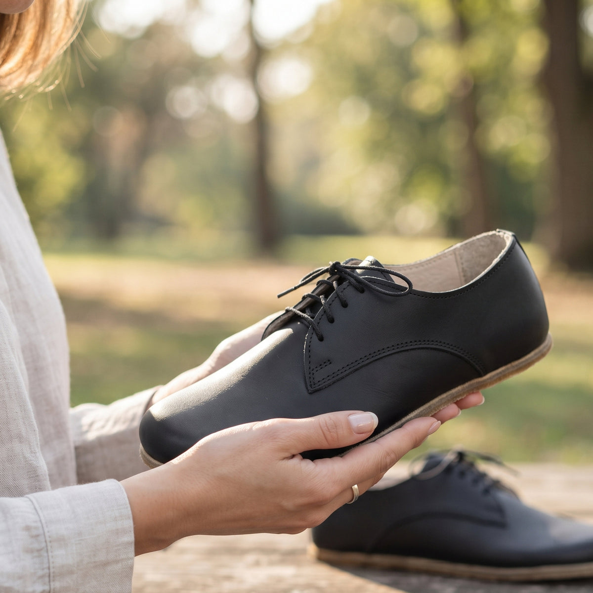 Smooth Barefoot Oxford Shoes – Classic Sole — Leather Sole – Black