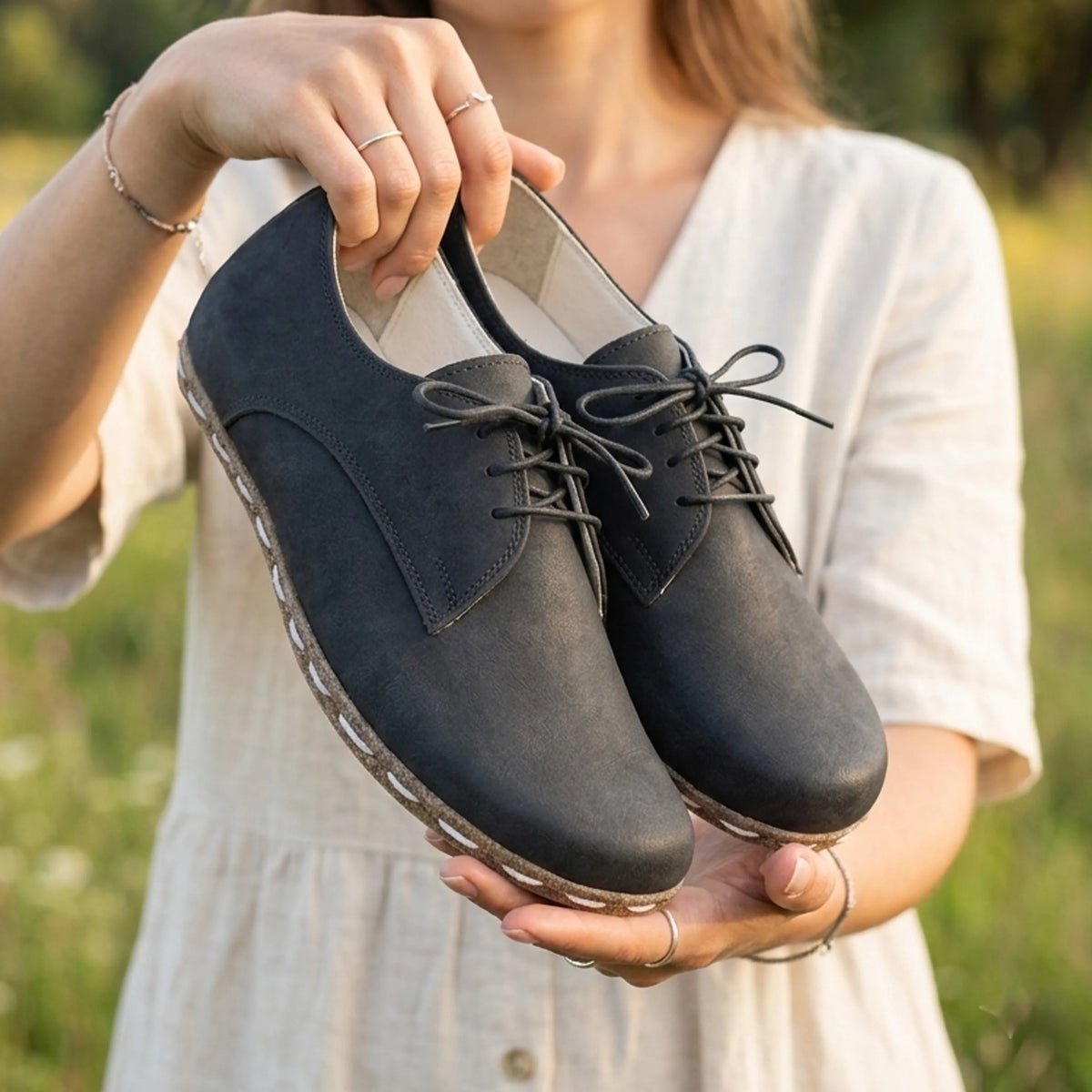 Crazy Barefoot Oxford Shoes — Leather Sole – Black