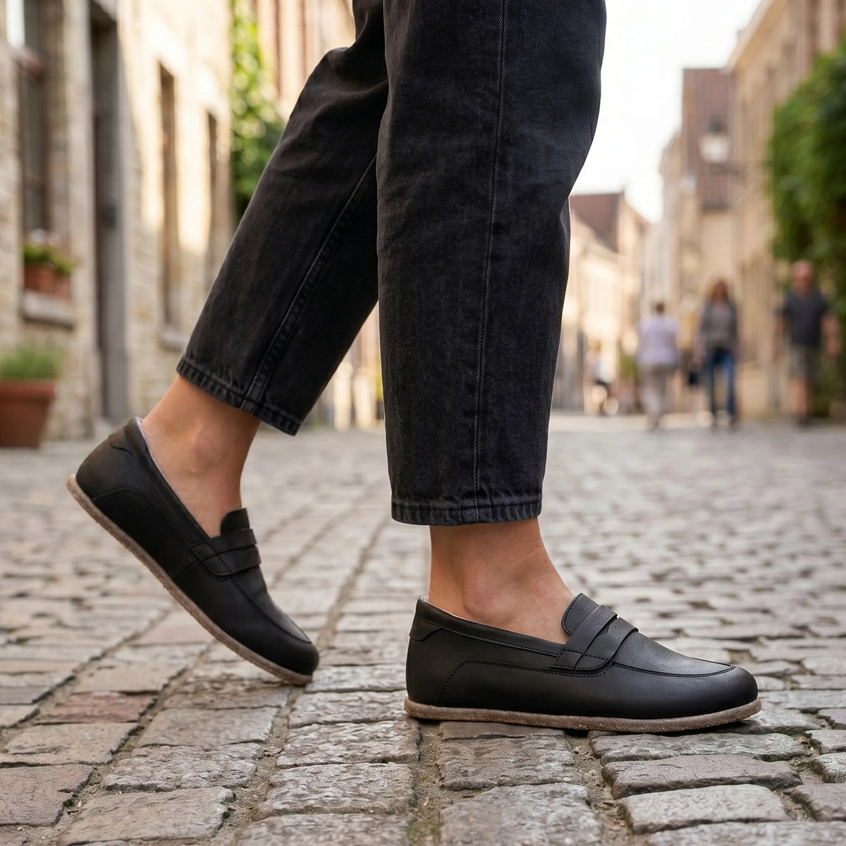 Smooth Barefoot Penny Loafer Shoes – Classic Sole — Leather Sole – Black