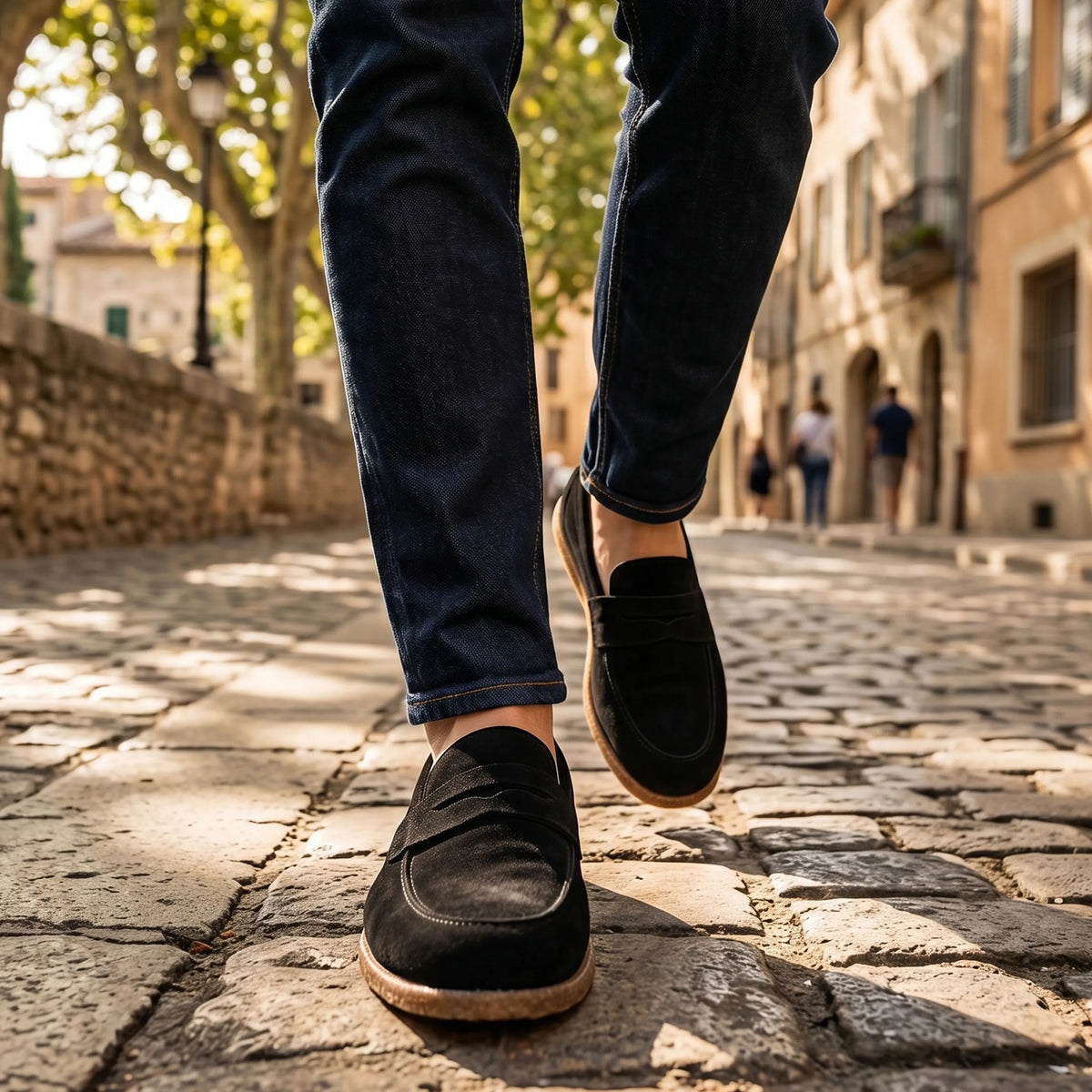 Suede Barefoot Penny Loafer Shoes – Classic Sole — Leather Sole – Black
