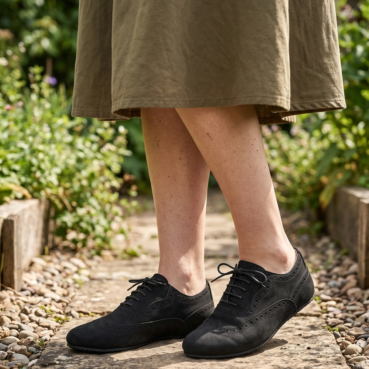 Nubuck Barefoot Moccasin Shoes – Rubber Sole – Black