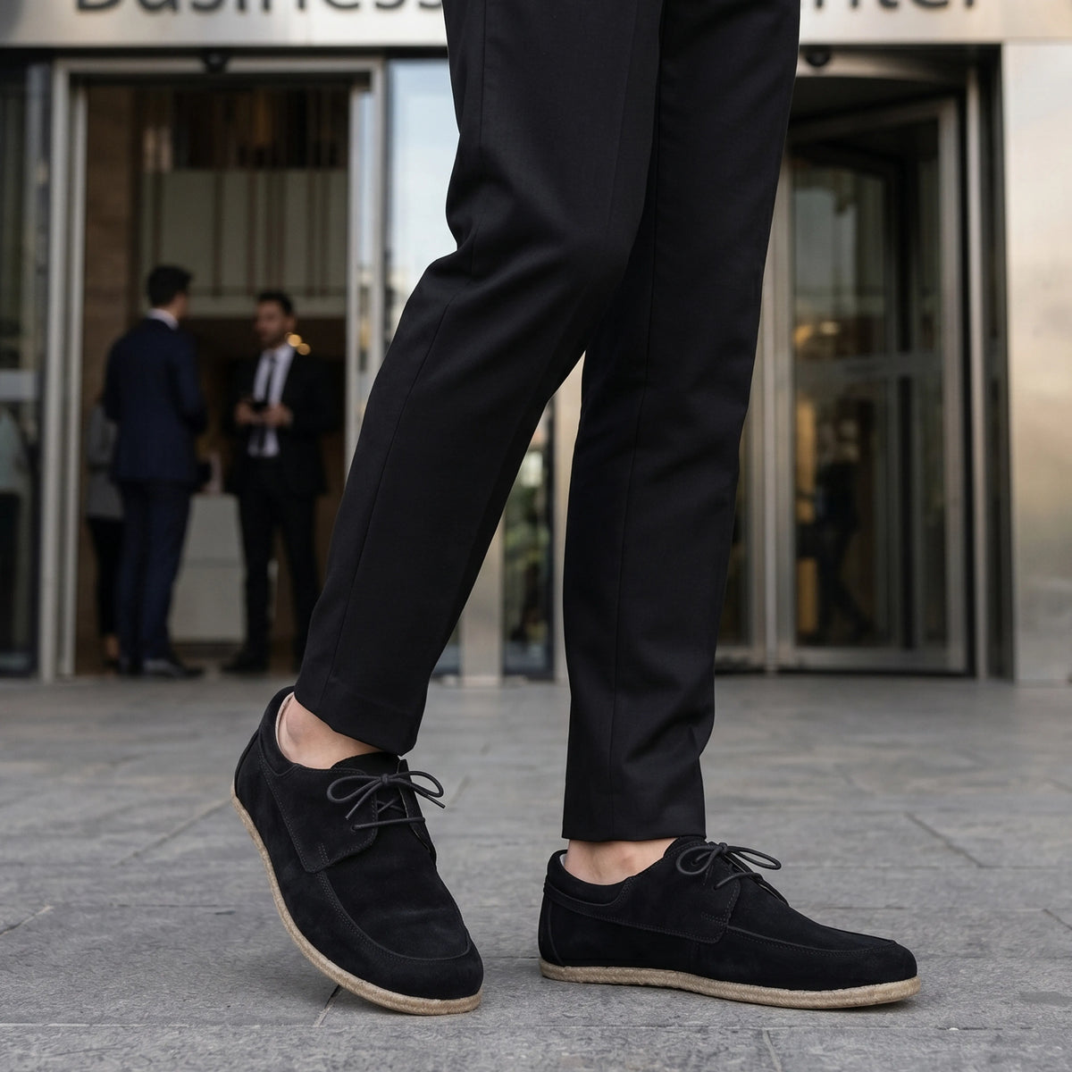 Suede Barefoot Laces Penny Loafer Shoes – Classic Sole — Leather Sole – Black