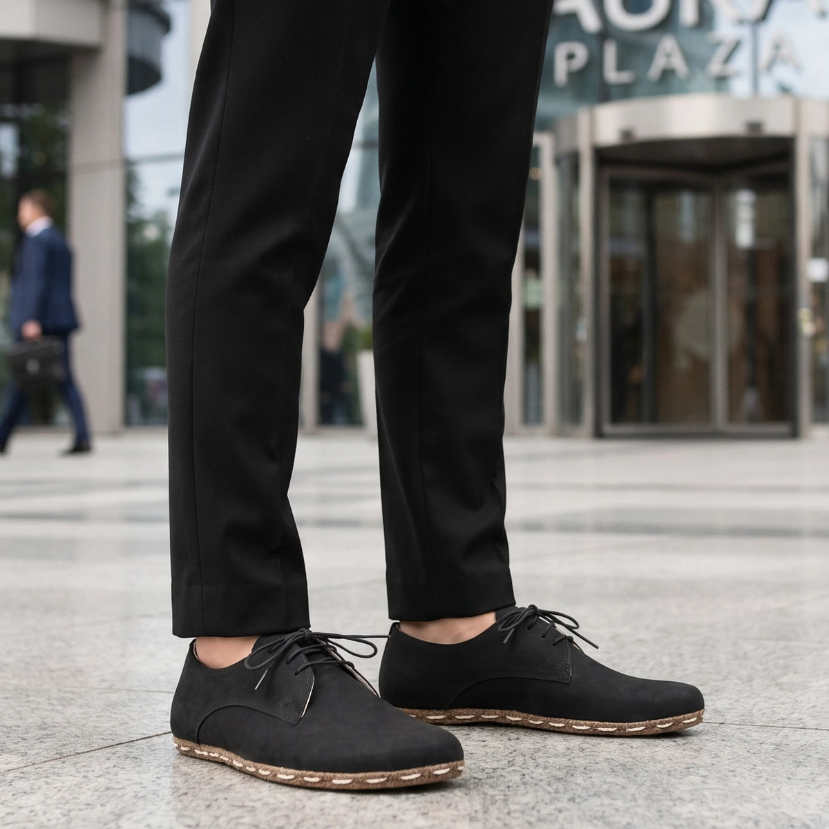 Nubuck Barefoot Oxford Shoes — Leather Sole – Black