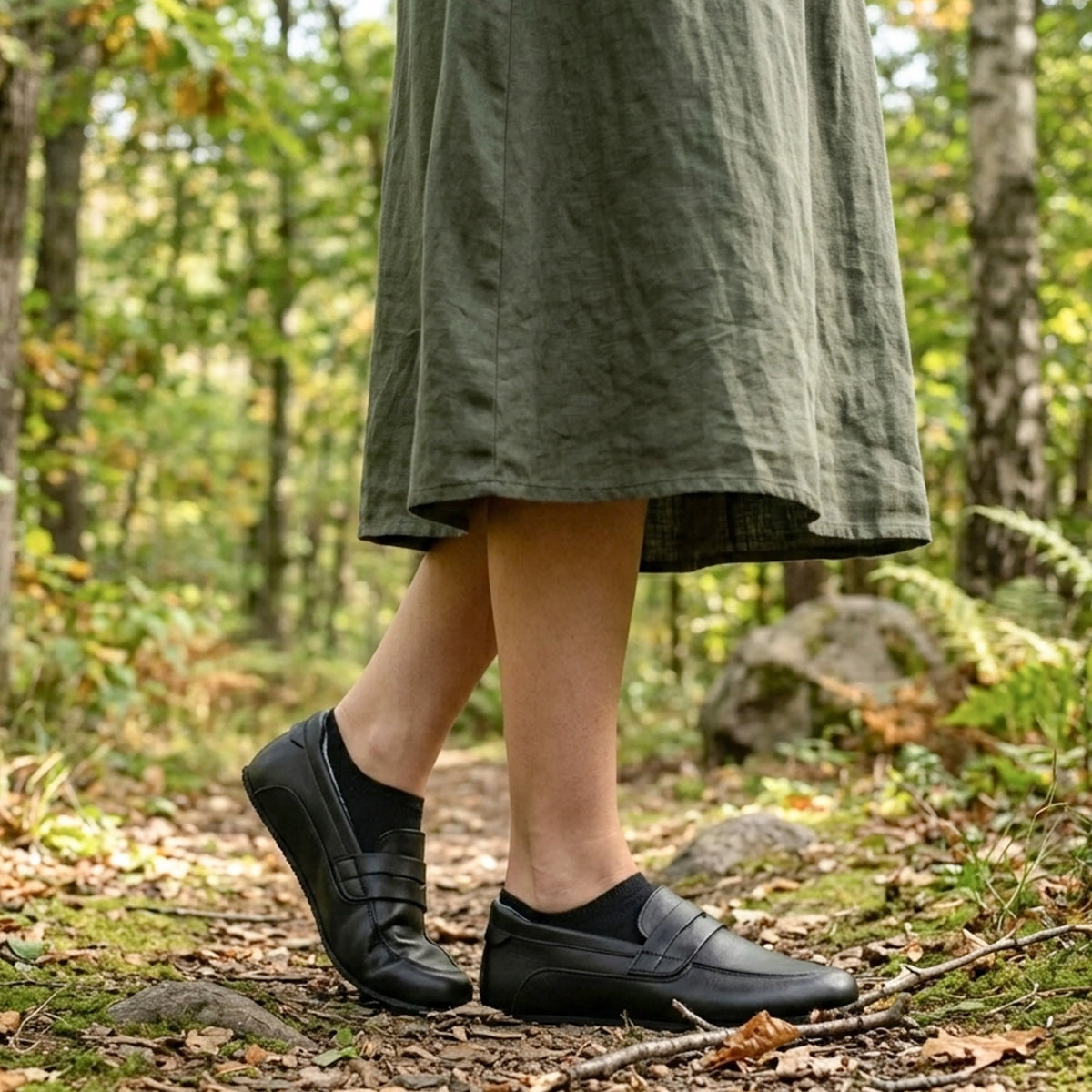 Crazy Barefoot Penny Loafer Shoes – Rubber Sole – Black