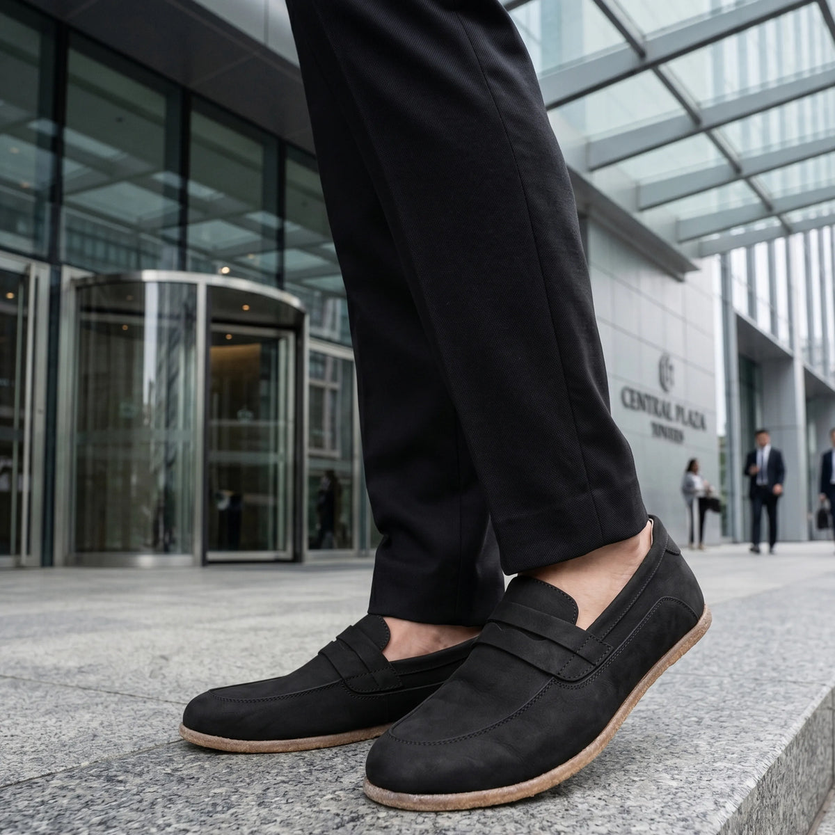 Nubuck Barefoot Penny Loafer Shoes – Classic Sole — Leather Sole – Black