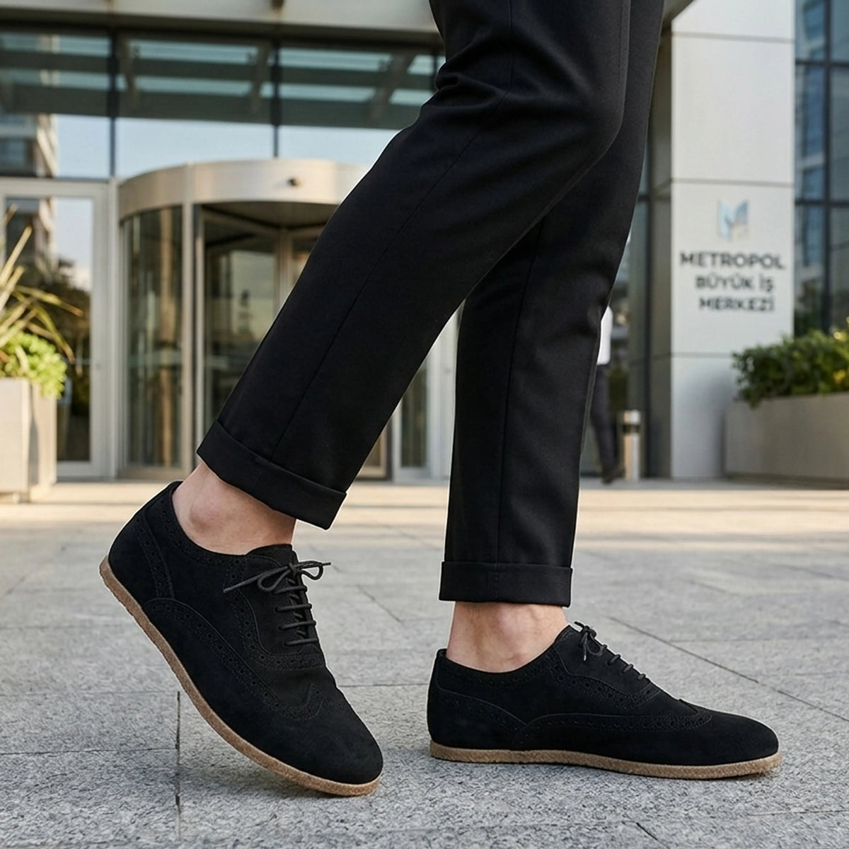 Suede Barefoot Moccasin Shoes – Classic Sole — Leather Sole – Black