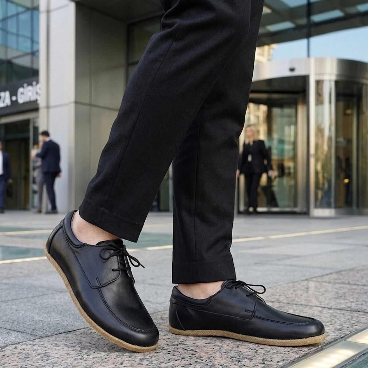 Smooth Barefoot Laces Penny Loafer Shoes – Classic Sole — Leather Sole – Black