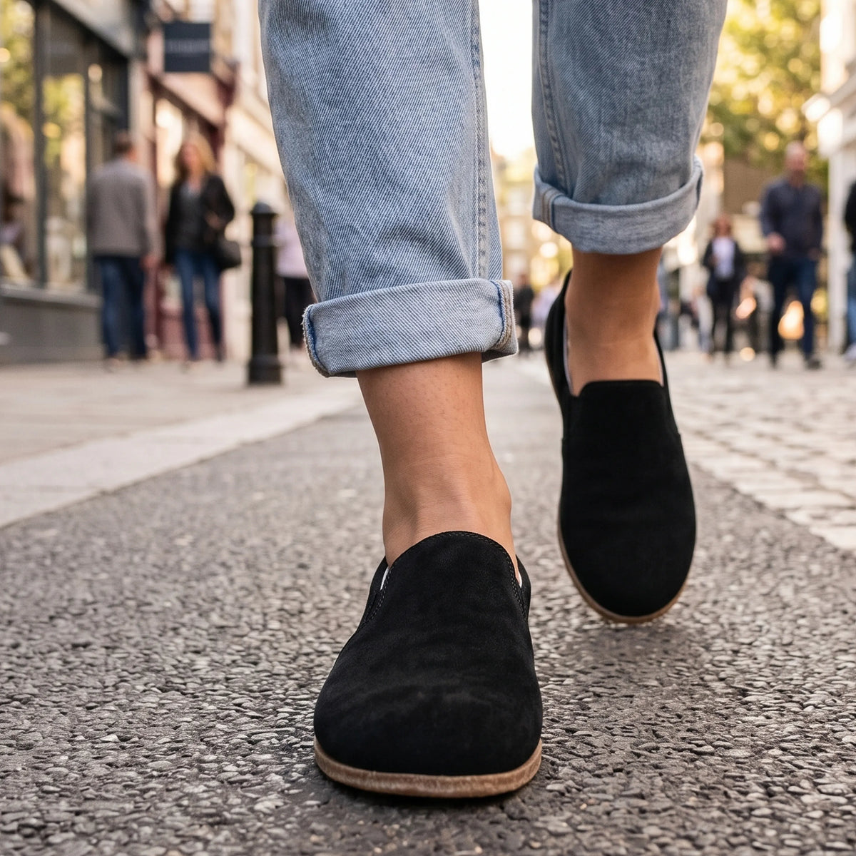 Suede Barefoot Slip-On Shoes – Classic Sole — Leather Sole – Black