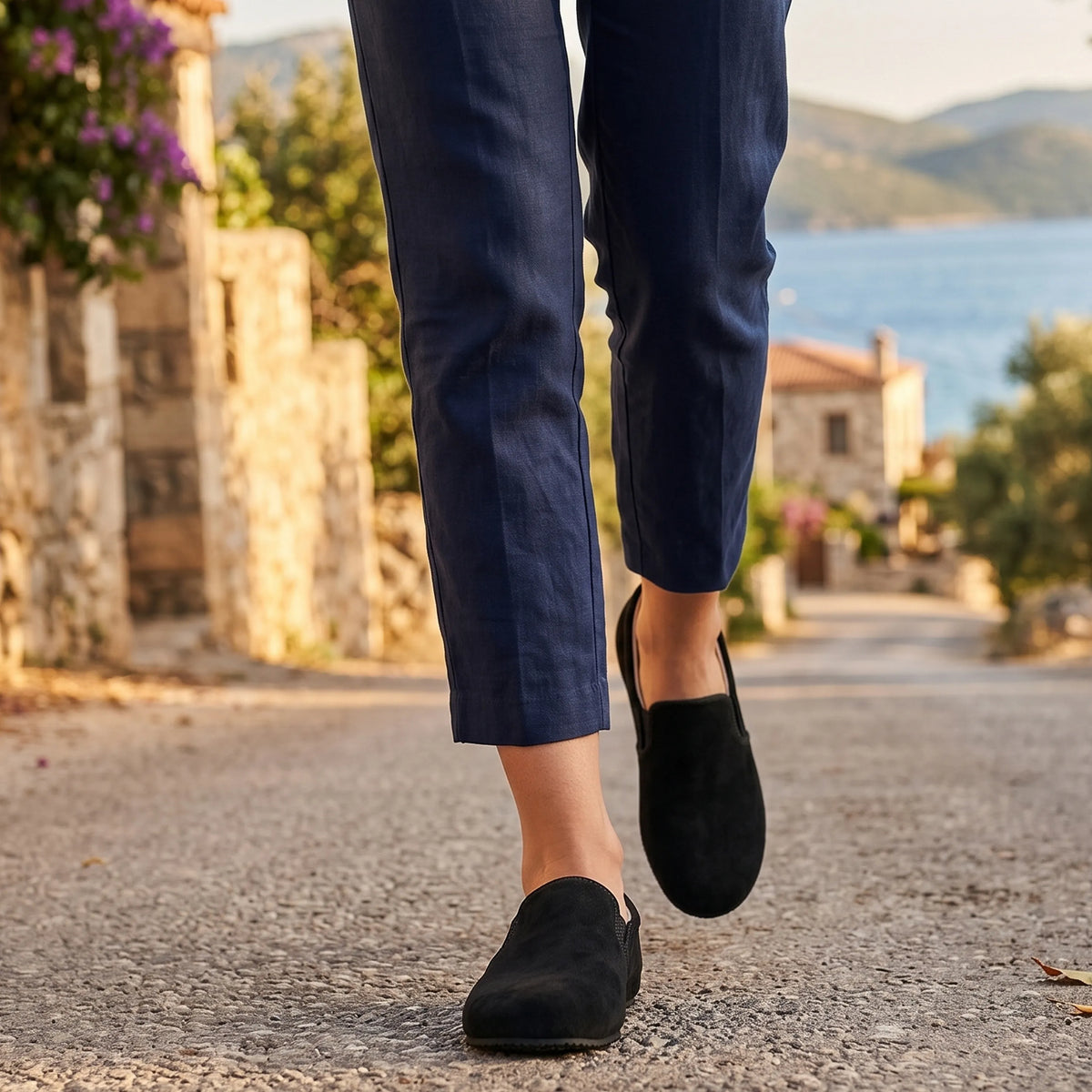 Suede Barefoot Slip-On Shoes – Rubber Sole – Black