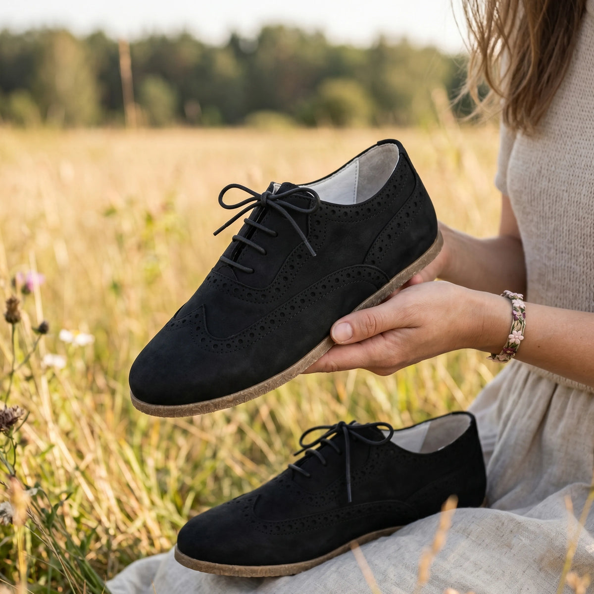 Nubuck Barefoot Moccasin Shoes – Classic Sole — Leather Sole – Black