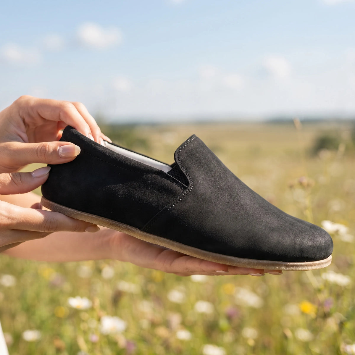 Nubuck Barefoot Slip-On Shoes – Classic Sole — Leather Sole – Black