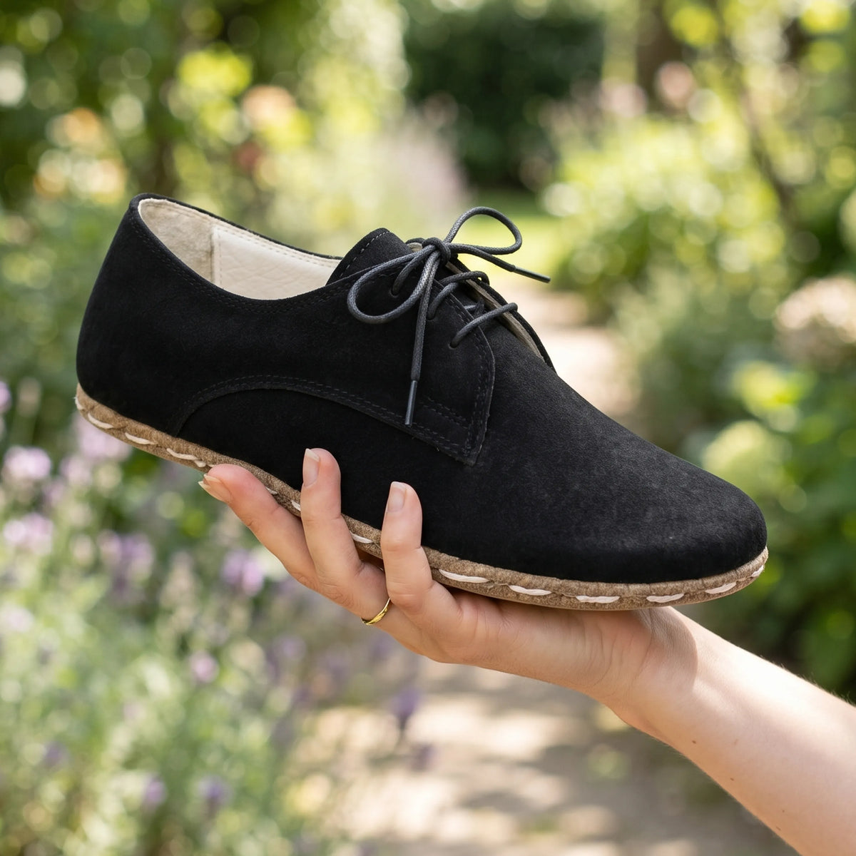 Suede Barefoot Oxford Shoes — Leather Sole – Black
