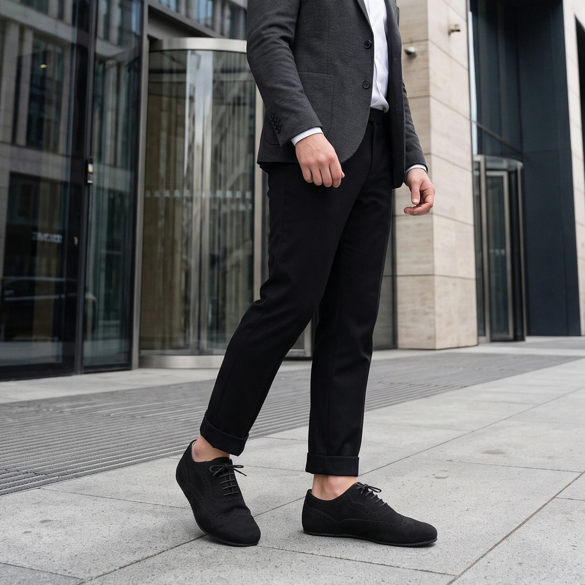 Nubuck Barefoot Moccasin Shoes – Rubber Sole – Black