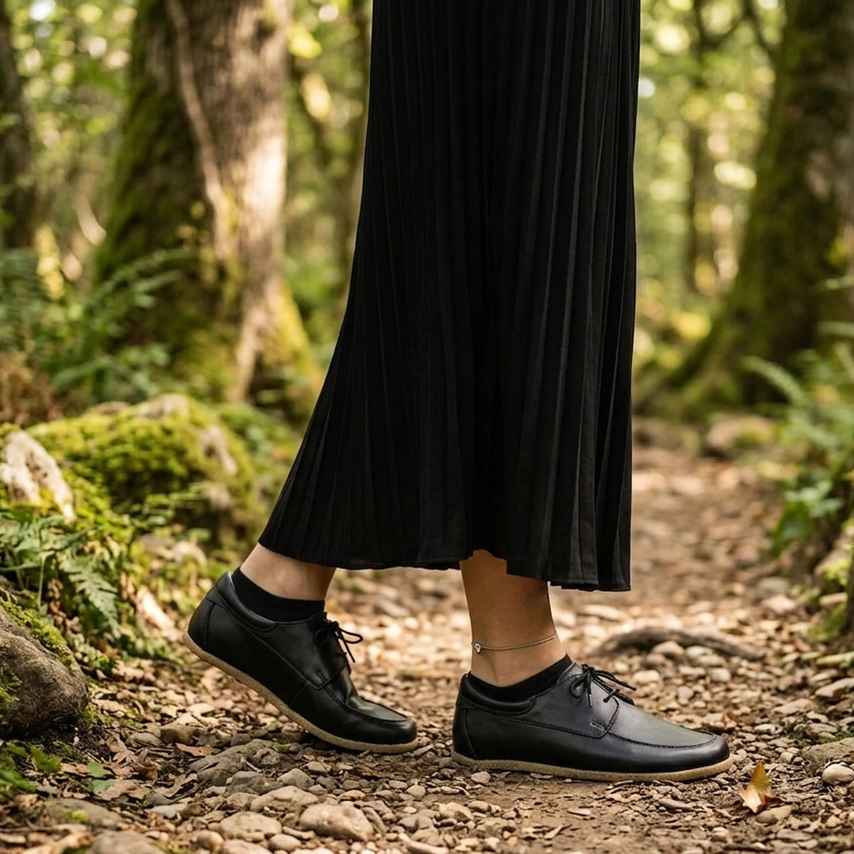 Smooth Barefoot Laces Penny Loafer Shoes – Classic Sole — Leather Sole – Black