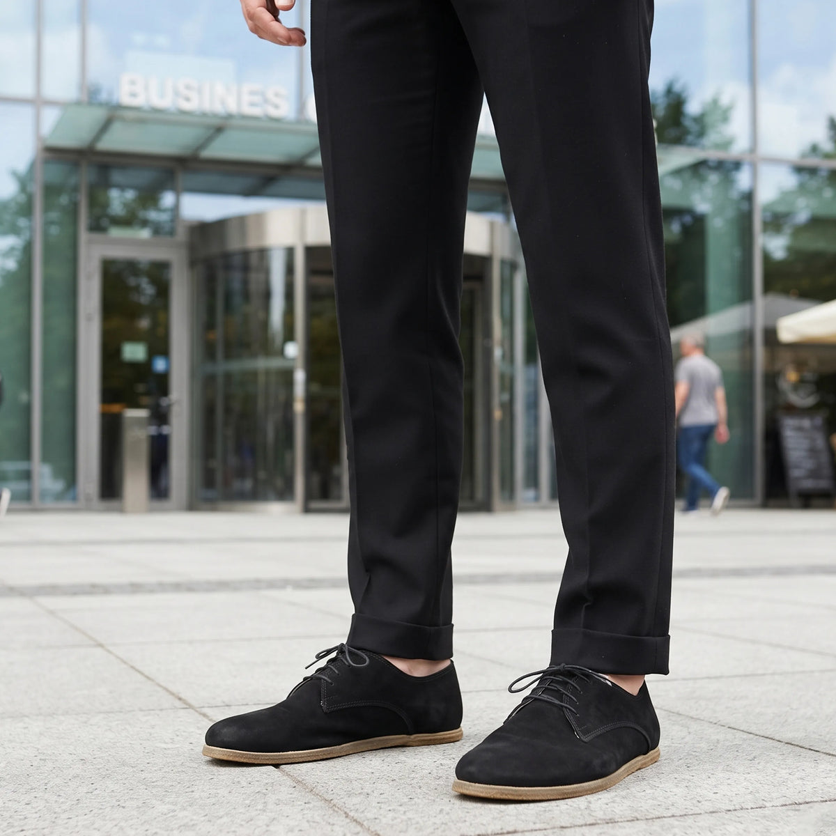 Suede Barefoot Oxford Shoes – Classic Sole — Leather Sole – Black