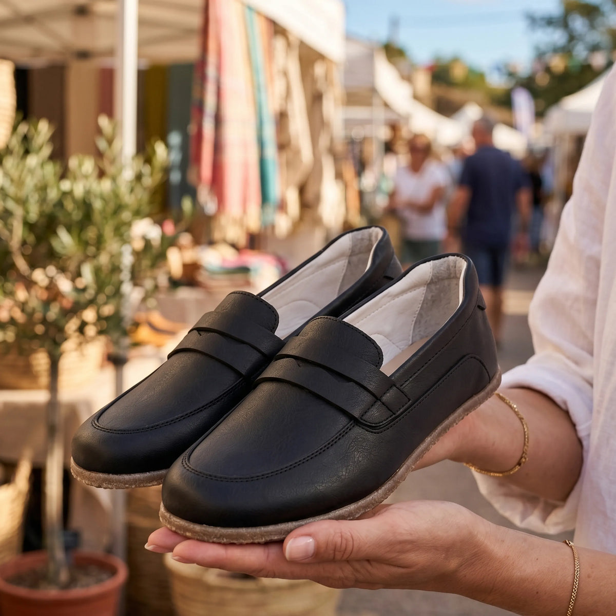 Smooth Barefoot Penny Loafer Shoes – Classic Sole — Leather Sole – Black