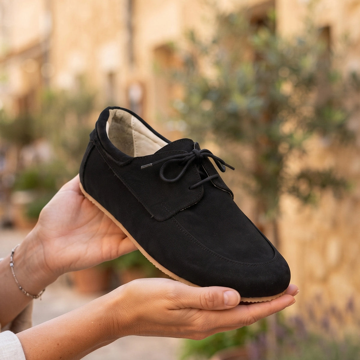 Nubuck Barefoot Laces Penny Loafer Shoes – Rubber Sole – Black