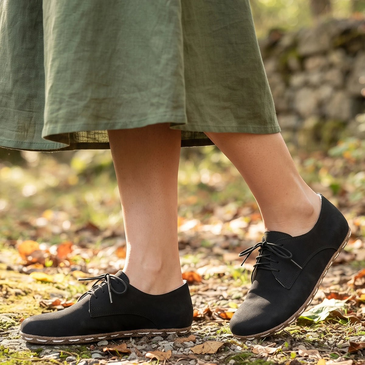 Nubuck Barefoot Oxford Shoes — Leather Sole – Black