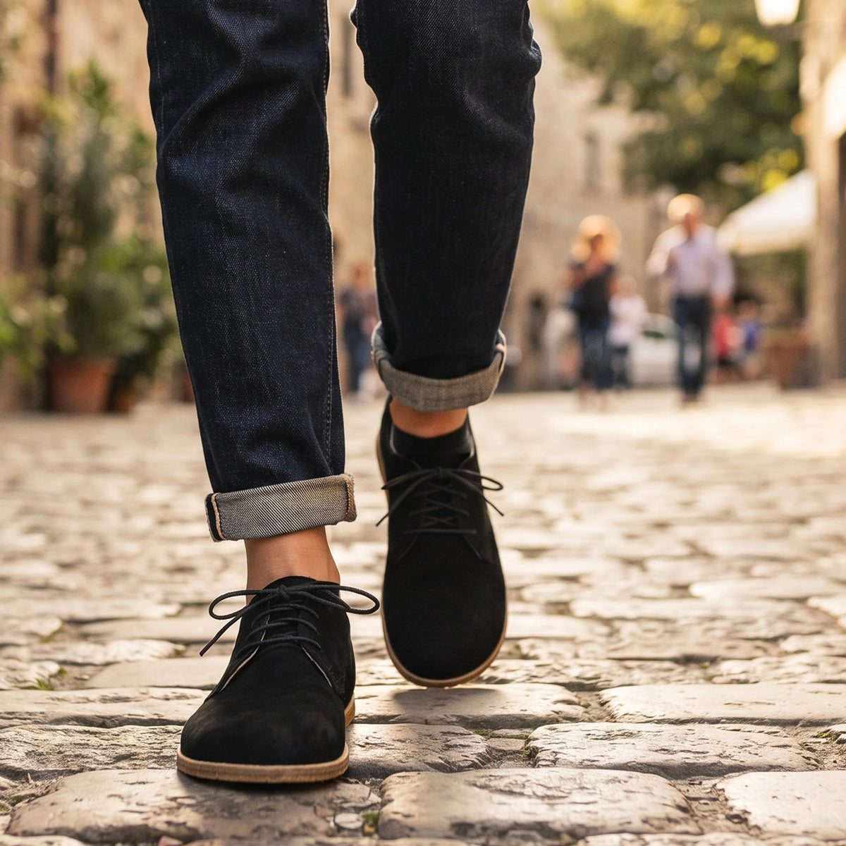 Nubuck Barefoot Oxford Shoes – Classic Sole — Leather Sole – Black