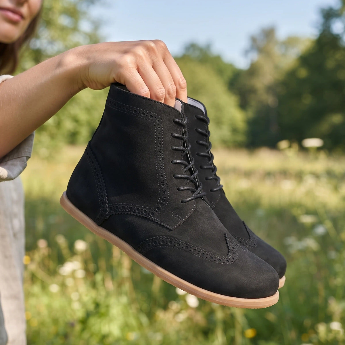 Nubuck Barefoot Moccasin Boots Shoes – Eva Outsole – Black