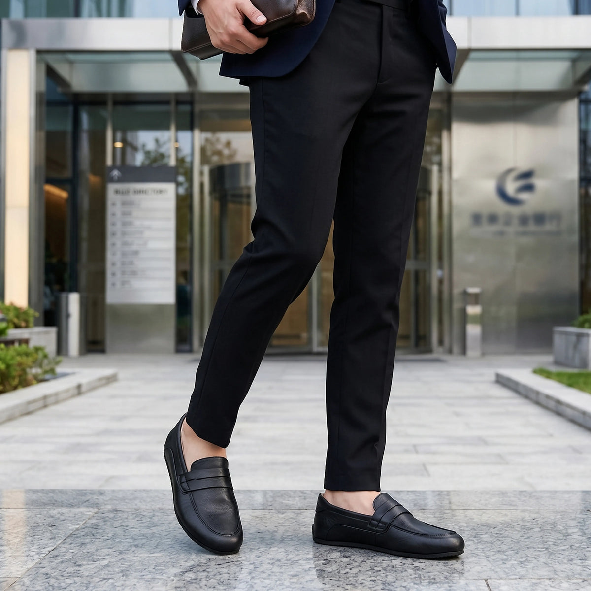 Smooth Barefoot Penny Loafer Shoes – Rubber Sole – Black