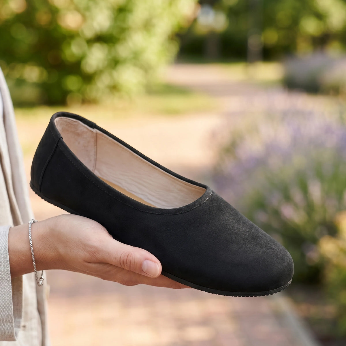 Nubuck Barefoot Ballet Shoes – Rubber Sole – Black