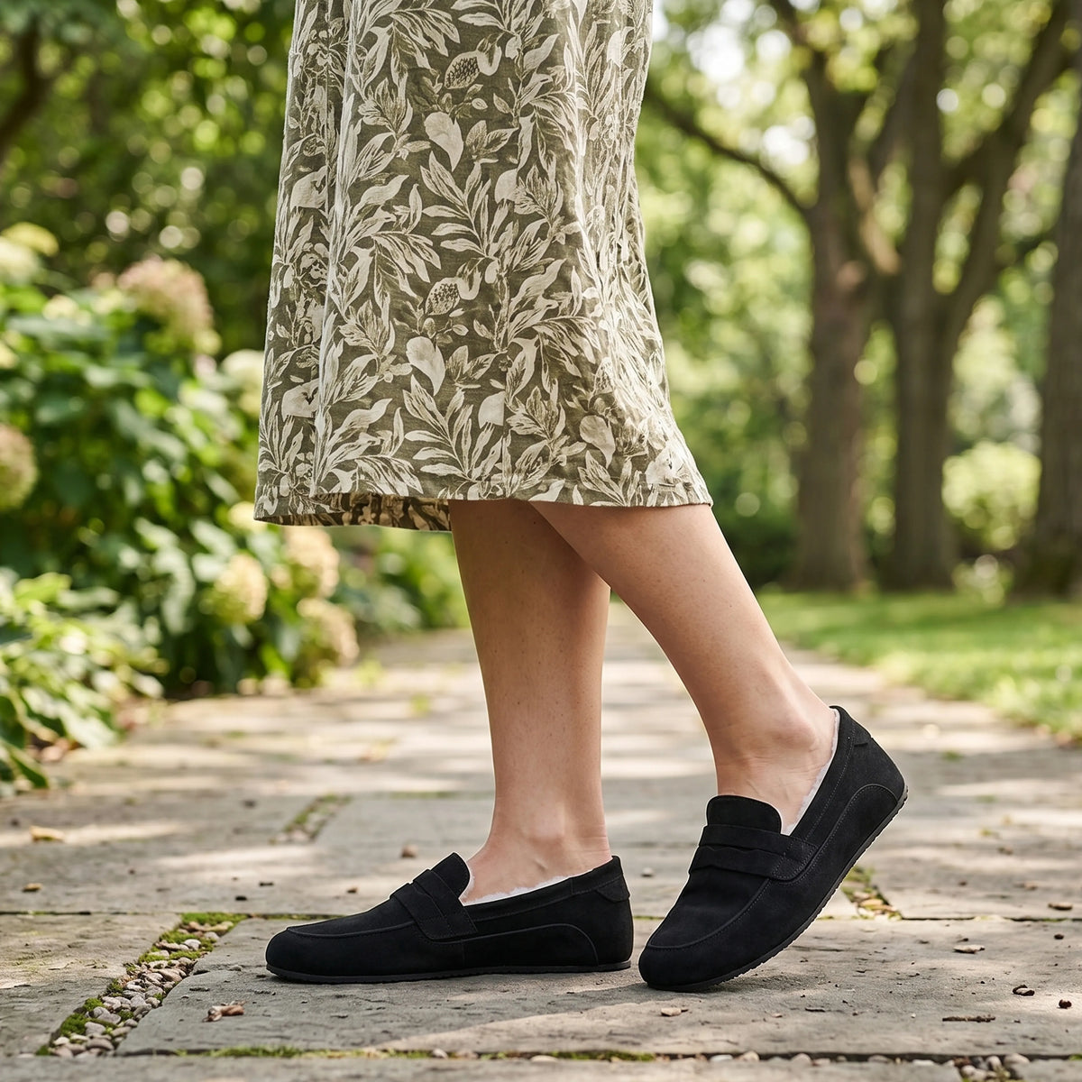 Suede Barefoot Penny Loafer Shoes – Rubber Sole – Black